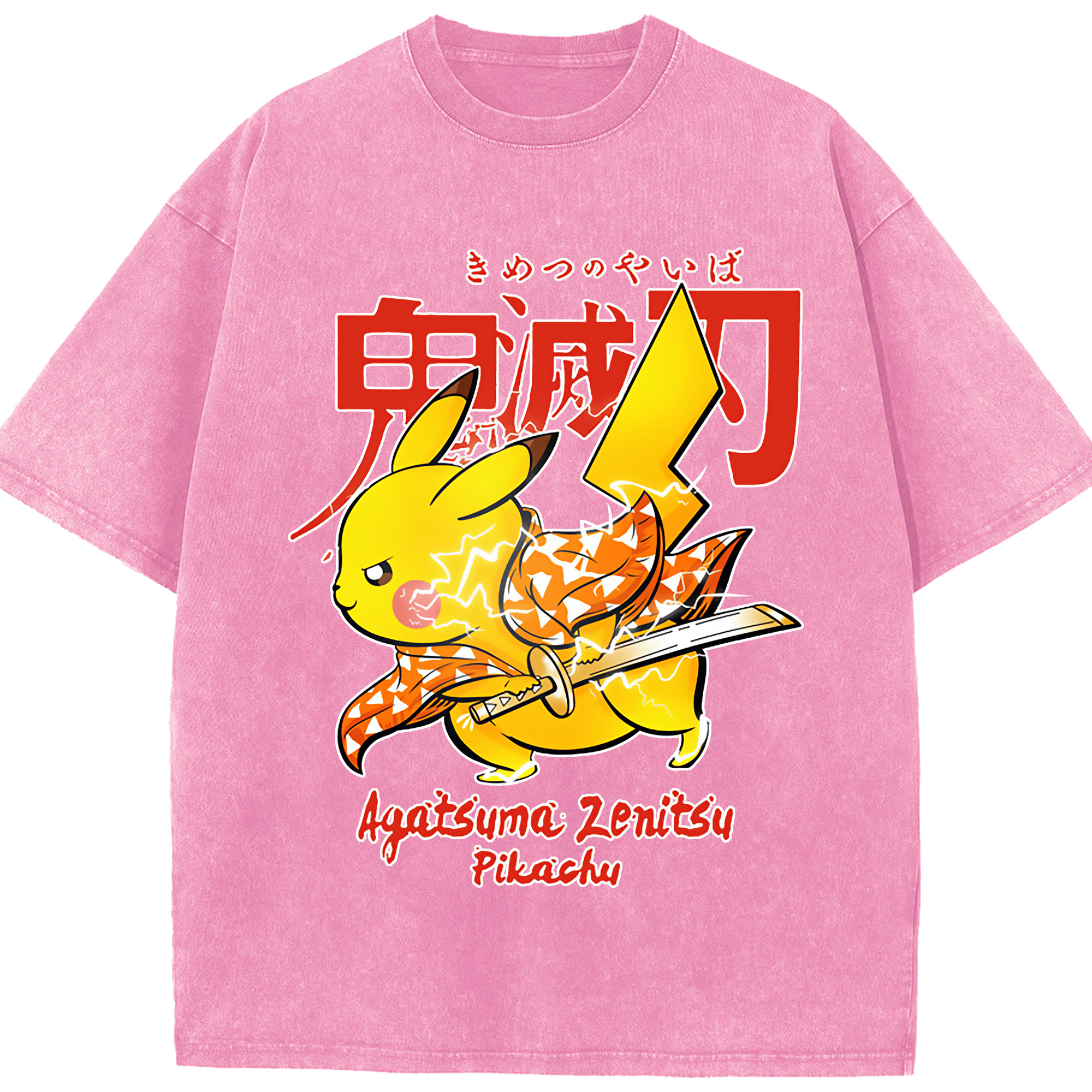 （画像用） 鬼滅の刃（きめつのやいば）我妻 善逸／あがつま ぜんいつ Agatsuma Zenitsu 綿100% ヴィンテージ風 半袖Tシャツ（フロントプリント）
